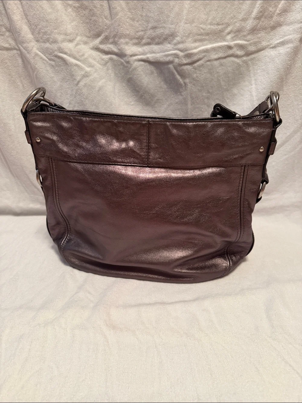 Coach Leather Shoulder Bag in Rich Pewter Tone w/ Silver Hardware